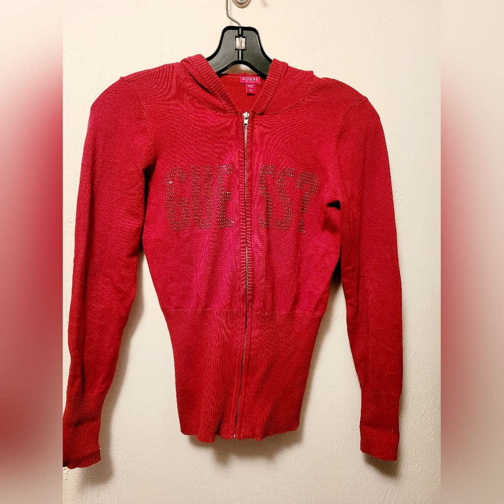 Guess Red Zip-Up Sweater